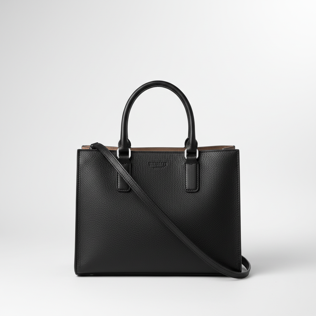 Borsa Tote in Pelle nera su sfondo bianco