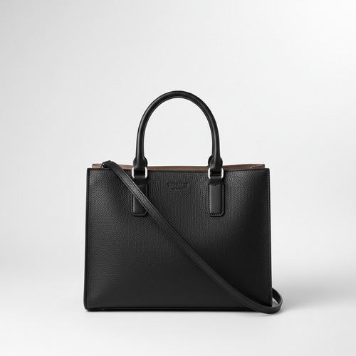 Borsa Tote in Pelle nera su sfondo bianco