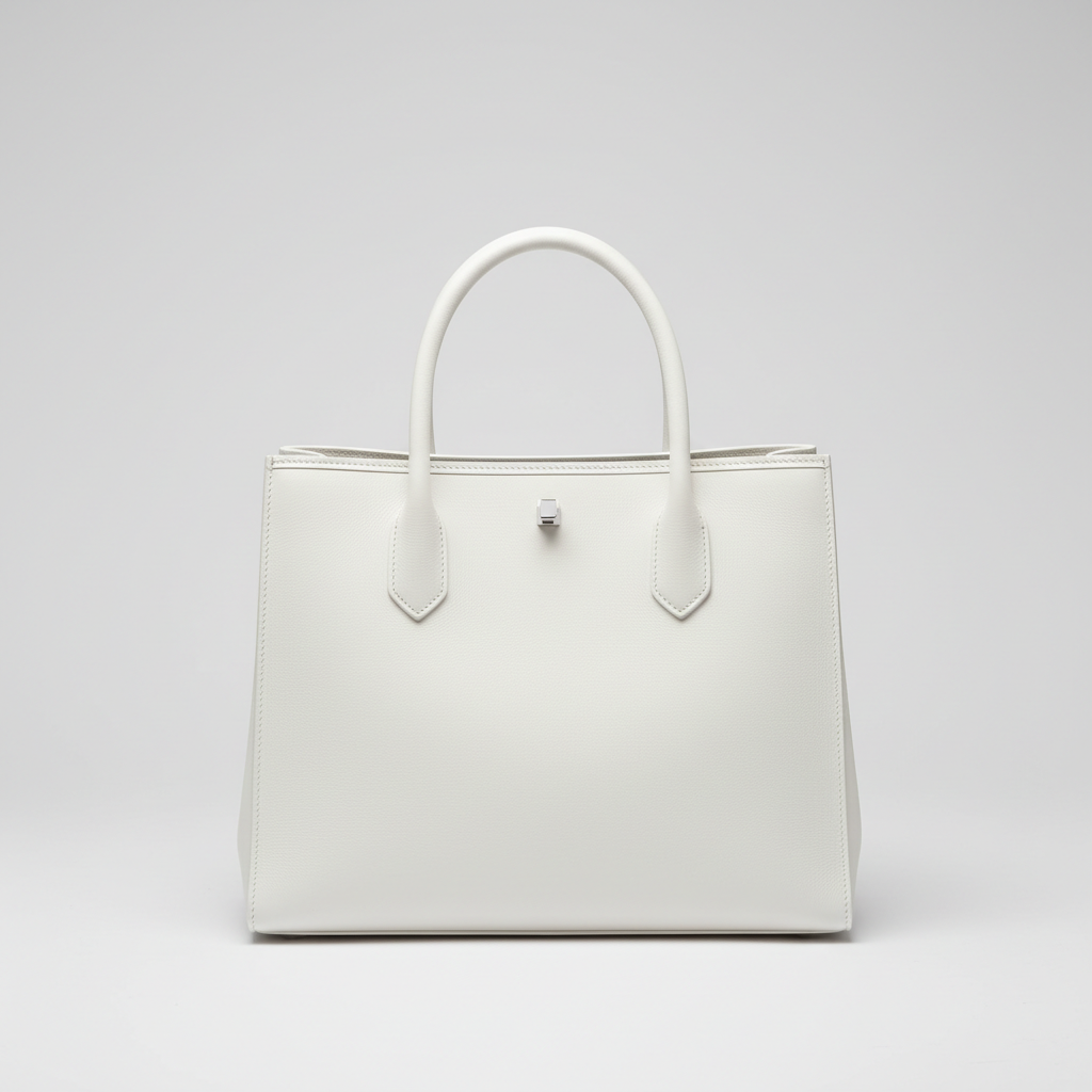 Borsa Tote in Pelle bianca su sfondo grigio chiaro
